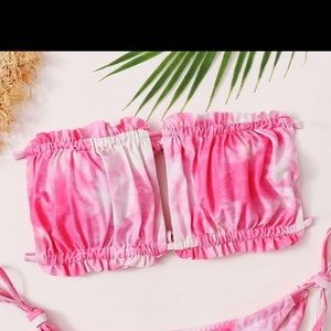 NWOT SHEIN pink Tie Dye Ruched Bandeau Bikini top